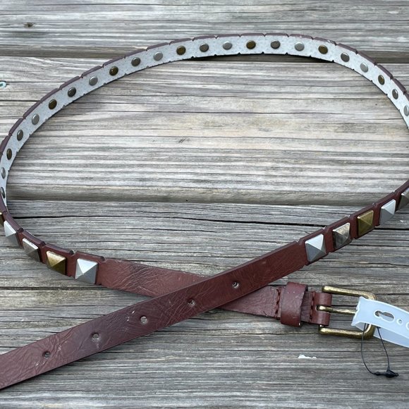 LODIS Women Belt Brown Leather Studded Skinny Belt - Picture 11 of 11